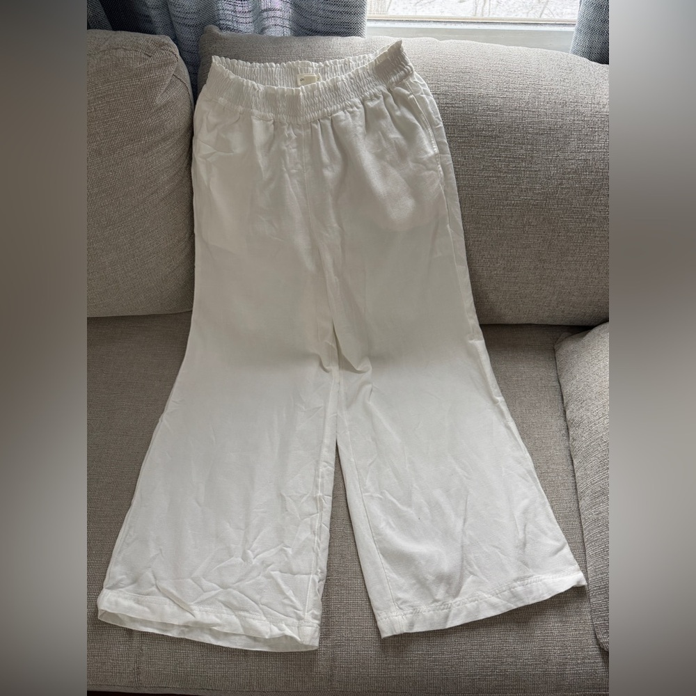 Womens White Wide-Leg linen Pants